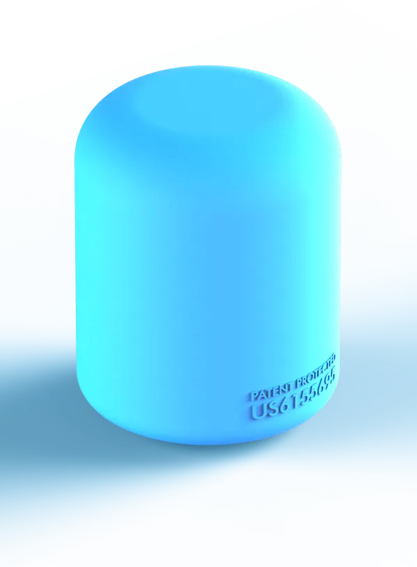 A single blue Moodie silicone cap